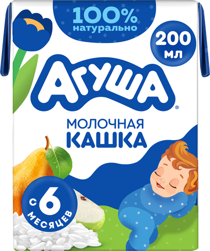Кашка рисовая детская АГУША Засыпай-ка молочная 2,7%, с яблоком и грушей, с 6 месяцев, 200мл, картинка