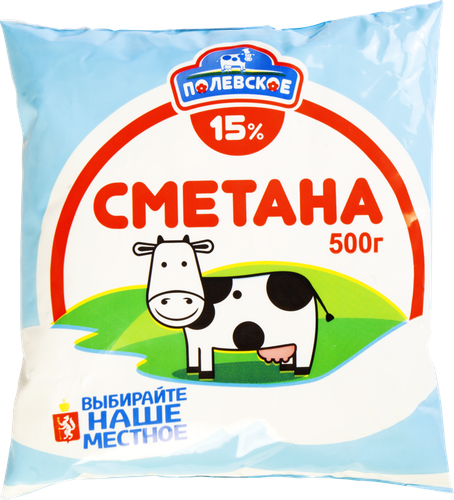 Сметана ПОЛЕВСКОЕ 15%, без змж, 500г, картинка