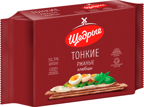 Хлебцы ржаные ЩЕДРЫЕ тонкие, 170г, детальное фото