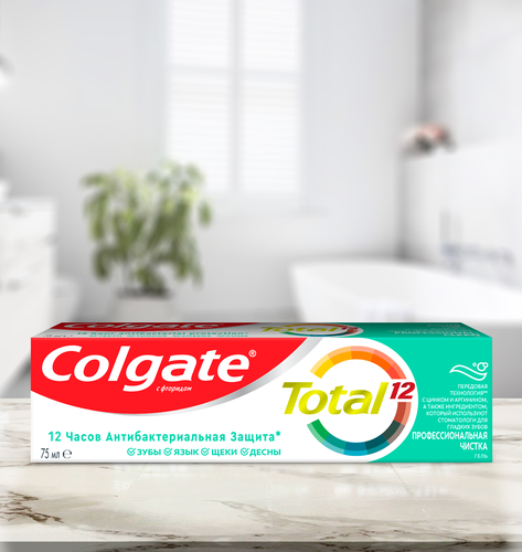 Зубная паста COLGATE Total 12 Профессиональная чистка, с цинком и аргинином для антибактериальной защиты, 75мл, картинка