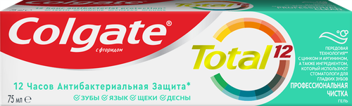 Зубная паста COLGATE Total 12 Профессиональная чистка, с цинком и аргинином для антибактериальной защиты, 75мл, изображение