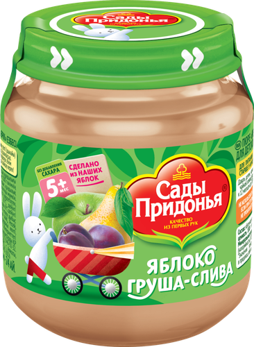 Пюре фруктовое САДЫ ПРИДОНЬЯ Яблоко, груша, слива, с 5 месяцев, 120г, фото