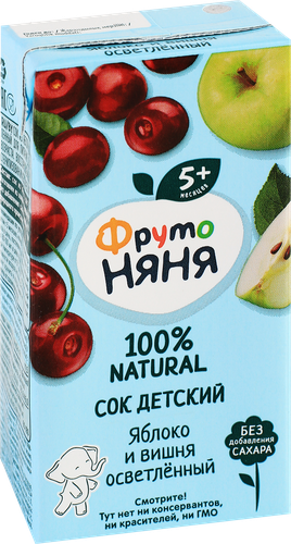 Сок ФРУТОНЯНЯ Яблоко-вишня, с 5 месяцев, 200мл, детальное фото