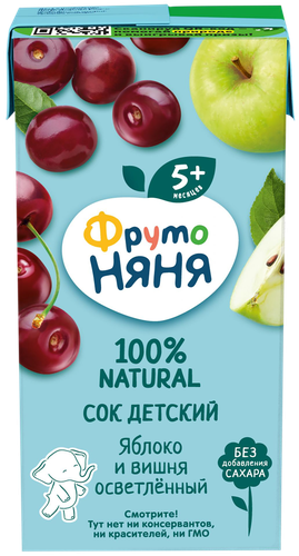 Сок ФРУТОНЯНЯ Яблоко-вишня, с 5 месяцев, 200мл, фото