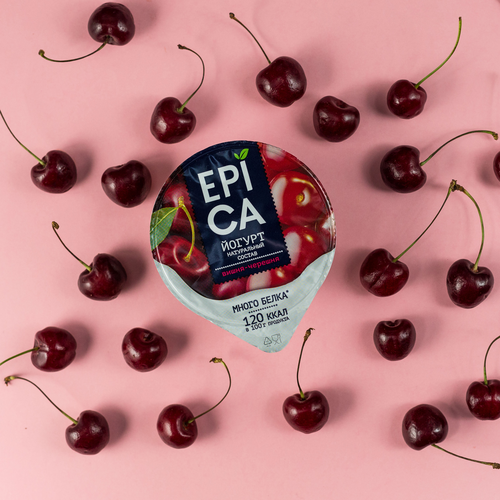 Йогурт EPICA с вишней и черешней 4,8%, без змж, 130г, картинка