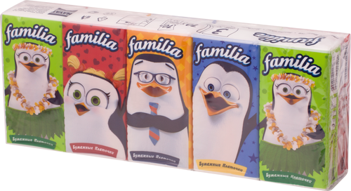 Платочки бумажные FAMILIA Классические 3-слоя, 10шт, крупный план