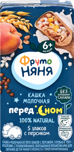 Кашка мультизлаковая ФРУТОНЯНЯ молочная, с персиком и пребиотиками, с 6 месяцев, 200мл, изображение