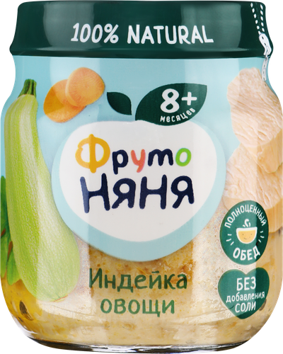 Пюре мясо-растительное ФРУТОНЯНЯ Индейка с овощами, с 8 месяцев, 100г, детальное фото