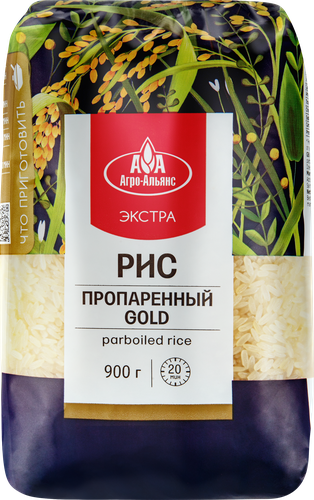 Рис пропаренный АГРО-АЛЬЯНС Gold, 900г, крупный план
