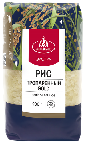 Рис пропаренный АГРО-АЛЬЯНС Gold, 900г, крупный план