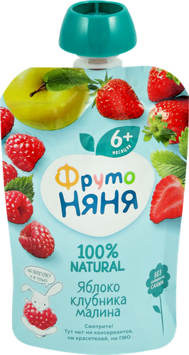 Десерт ФРУТОНЯНЯ из яблок, клубники и малины, с 6 месяцев, 90г, изображение