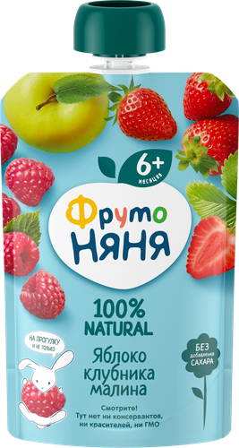 Десерт ФРУТОНЯНЯ из яблок, клубники и малины, с 6 месяцев, 90г, картинка