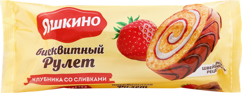 Рулет бисквитный ЯШКИНО Клубника со сливками, 200г, изображение