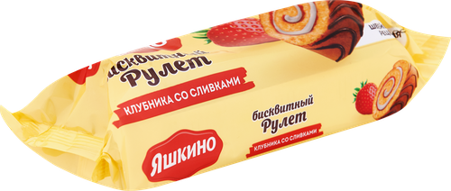 Рулет бисквитный ЯШКИНО Клубника со сливками, 200г, фото