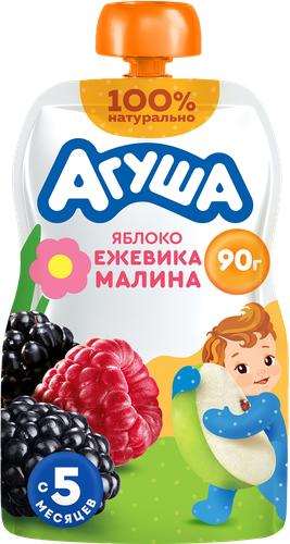 Пюре фруктово-ягодное детское АГУША Яблоко, ежевика, малина, с 5 месяцев, 90г, фотография