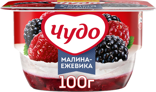 Десерт творожный ЧУДО Творожок взбитый Малина, ежевика двухслойный 4,2%, без змж, 100г, фото