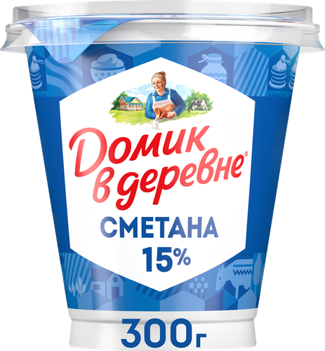 Сметана ДОМИК В ДЕРЕВНЕ 15%, без змж, 300г, вид