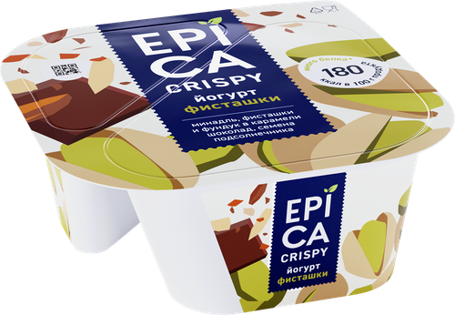 Йогурт EPICA Crispy Фисташки, семена подсолнечника, темный шоколад 10,5%, без змж, 140г, изображение