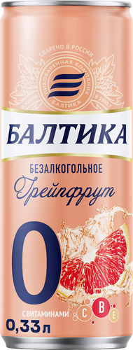 Напиток пивной безалкогольный БАЛТИКА 0 Грейпфрут ароматизированный, 0,5%, ж/б, 0.33л, детальное фото