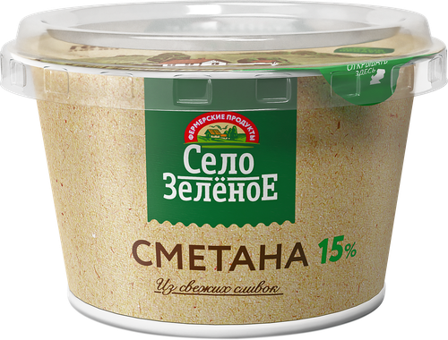 Сметана СЕЛО ЗЕЛЕНОЕ 15%, без змж, 180г, фото