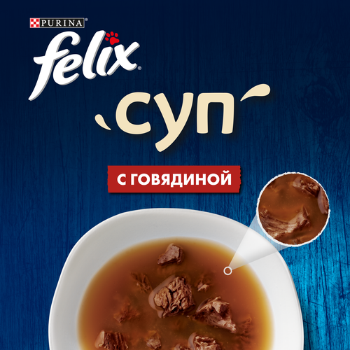 Корм влажный для взрослых кошек FELIX Суп с говядиной в соусе, 48г, вид