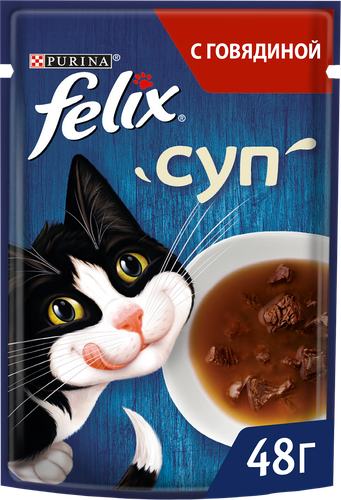 Корм влажный для взрослых кошек FELIX Суп с говядиной в соусе, 48г, изображение