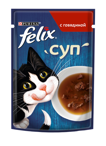 Корм влажный для взрослых кошек FELIX Суп с говядиной в соусе, 48г, фотография