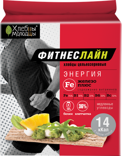 Хлебцы ХЛЕБЦЫ-МОЛОДЦЫ ФитнесЛайн хрустящие железо плюс, 100г, картинка