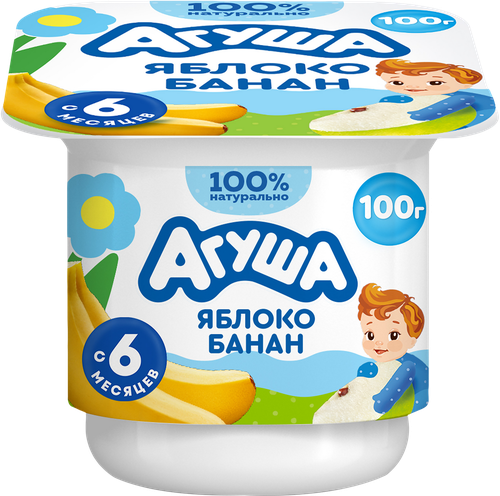 Творог детский АГУША Яблоко, банан фруктовый 3,9%, с 6 месяцев, без змж, 100г, картинка