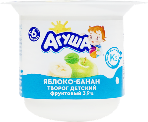 Творог детский АГУША Яблоко, банан фруктовый 3,9%, с 6 месяцев, без змж, 100г, фотография
