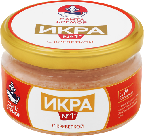 Икра мойвы САНТА БРЕМОР Икра №1, деликатесная с креветкой, 180г, детальное фото