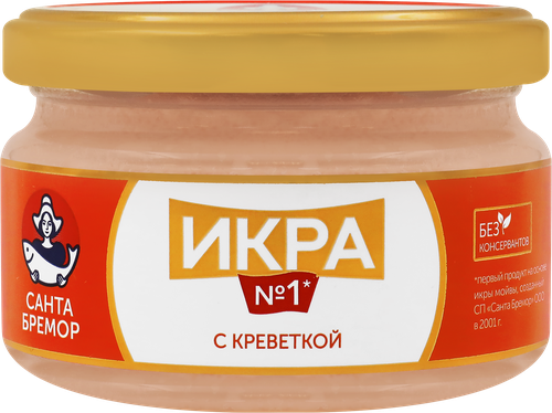 Икра мойвы САНТА БРЕМОР Икра №1, деликатесная с креветкой, 180г, крупный план