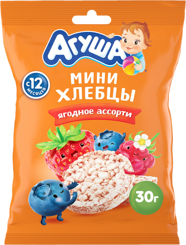 Хлебцы рисовые детские АГУША Полезный перекус Ягодное ассорти, с 12 месяцев, 30г, вид