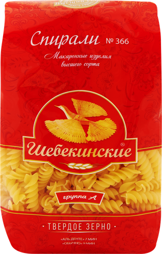 Макароны ШЕБЕКИНСКИЕ Спирали группа А, высший сорт, 450г, фотография