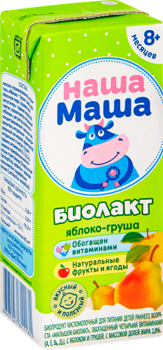 Биолакт для детей НАША МАША Малышок-Биолакт Яблоко, груша 2,8%, без змж, 200г, фото