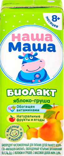 Биолакт для детей НАША МАША Малышок-Биолакт Яблоко, груша 2,8%, без змж, 200г, фотография