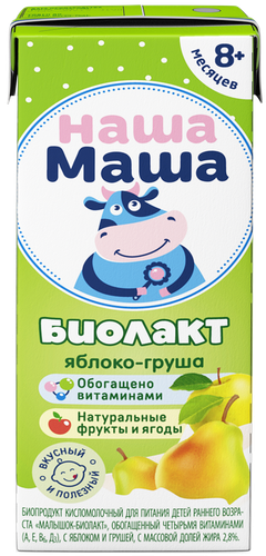 Биолакт для детей НАША МАША Малышок-Биолакт Яблоко, груша 2,8%, без змж, 200г, детальное фото