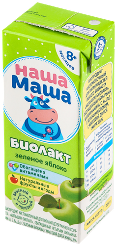 Биолакт для детей НАША МАША Малышок-Биолакт Зеленое яблоко 2,8%, без змж, 200г, детальное фото