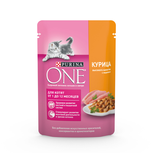 Корм влажный для котят PURINA ONE Kitten с курицей и морковью в соусе, 75г, фото