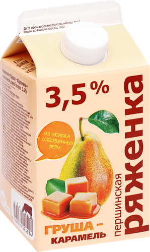 Ряженка ПЕРШИНСКОЕ Груша, карамель 3,5%, без змж, 400г, крупный план