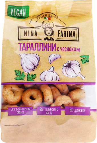 Тараллини NINA FARINA с чесноком, 180г, крупный план