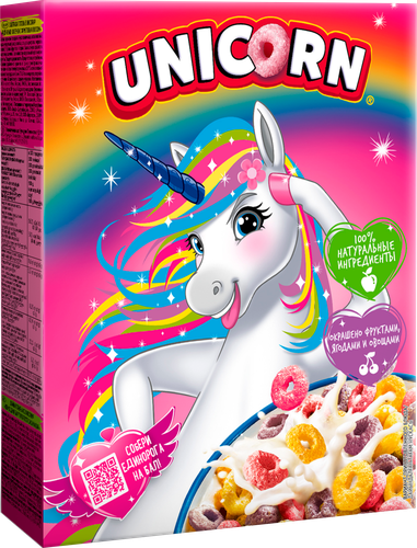 Готовый завтрак UNICORN Радужные колечки с фруктовым вкусом, 195г, вид