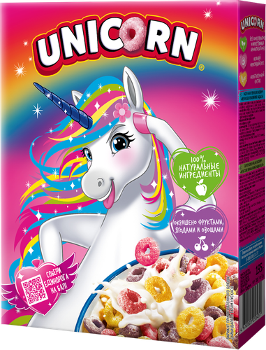 Готовый завтрак UNICORN Радужные колечки с фруктовым вкусом, 195г, изображение