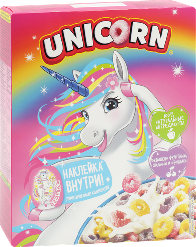 Готовый завтрак UNICORN Радужные колечки с фруктовым вкусом, 195г, вид