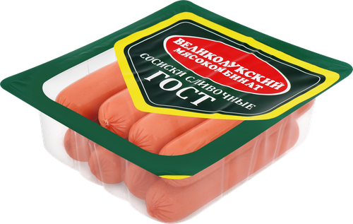 Сосиски вареные МК ВЕЛИКОЛУКСКИЙ Сливочные, ГОСТ, 330г, картинка