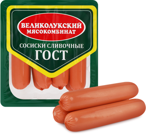 Сосиски вареные МК ВЕЛИКОЛУКСКИЙ Сливочные, ГОСТ, 330г, фото