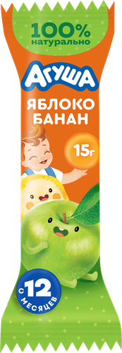 Батончик фруктовый детский АГУША Яблоко, банан, с 12 месяцев, 15г, фото