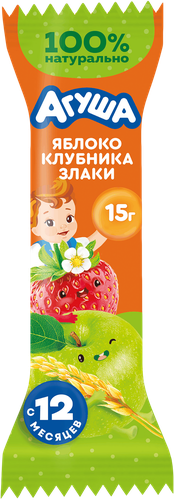 Батончик фруктово-злаковый детский АГУША Яблоко, клубника и злаки, с 12 месяцев, 15г, вид
