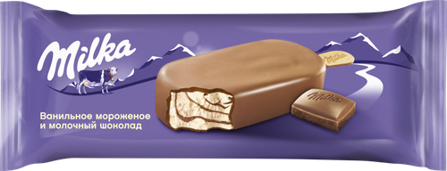 Мороженое MILKA Ванильное в молочном шоколаде, без змж, эскимо, 90мл, изображение