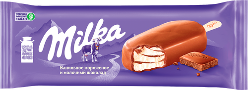 Мороженое MILKA Ванильное в молочном шоколаде, без змж, эскимо, 90мл, картинка